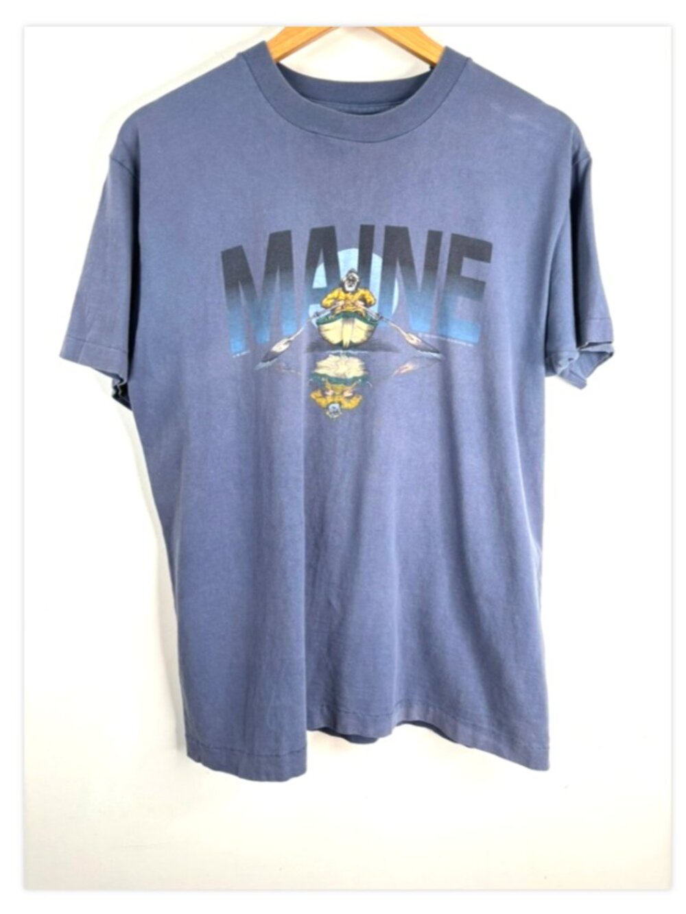 VTG 90s Single Stitch Maine T Shirt L 100% Cotton Fisherman 1994 Made in USA